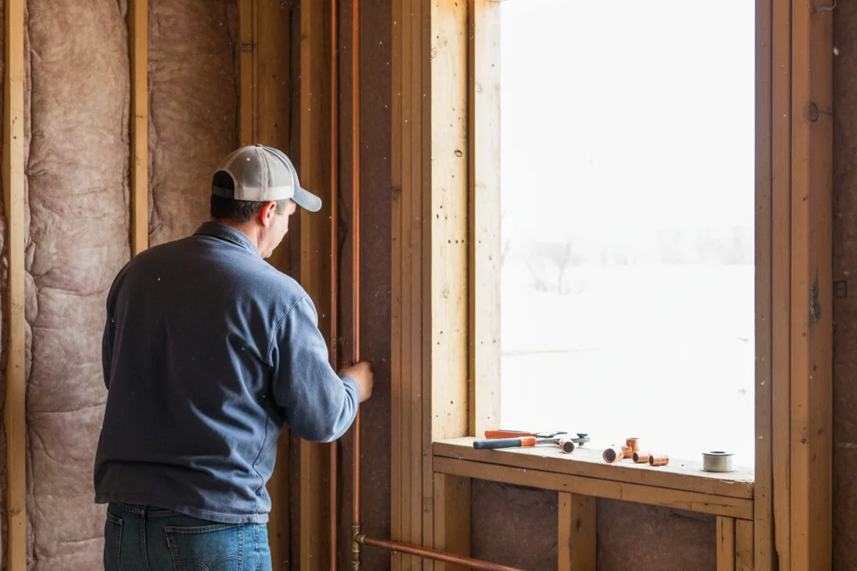 Licensed plumber running new copper supply lines in a Victor home